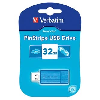 Verbatim USB flash disk, USB 2.0, 32GB, PinStripe, Store N Go, modrý, 49057, USB A, s výsuvným konektorem