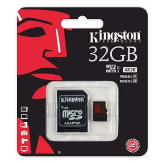 Kingston Micro Secure Digital Card, 32GB, micro SDHC, SDCA3/32GB, UHS-I U3, s adaptérem