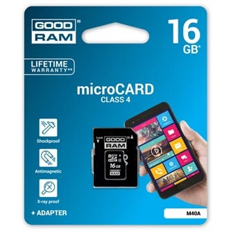 Goodram Micro Secure Digital Card, 16GB, micro SDHC, M40A-0160R11, Class 4, s adaptérem