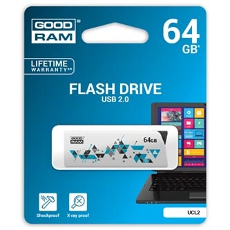 Goodram USB flash disk, USB 2.0, 64GB, UCL2, bílý, UCL2-0640W0R11, USB A, s výsuvným konektorem