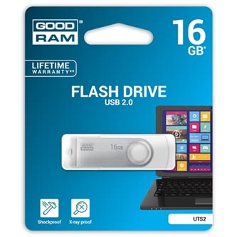 Goodram USB flash disk, 2.0, 16GB, UTS2, bílý, UTS2-0160W0R11, podpora OS Win 7