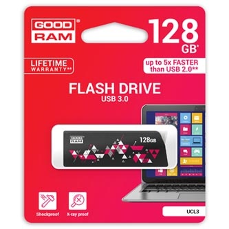 Goodram USB flash disk, USB 3.0, 128GB, UCL3, černý, UCL3-1280K0R11, USB A, s výsuvným konektorem