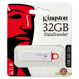 Kingston USB flash disk, USB 3.0 (3.2 Gen 1), 32GB, Data Traveler DTI-G4, bílý, DTIG4/32GB, USB A, s krytkou