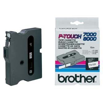 Brother originální páska do tiskárny štítků, Brother, TX-231, černý tisk/bílý podklad, laminovaná, 8m, 12mm