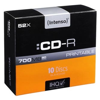 Intenso CD-R, 1801622, 10-pack, 700MB, 52x, 80min., 12cm, printable, slim case, Standard, pro archivaci dat