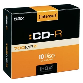 Intenso CD-R, 1001622, 10-pack, 700MB, 80min., 12cm, bez možnosti potisku, slim case, Standard, pro archivaci dat