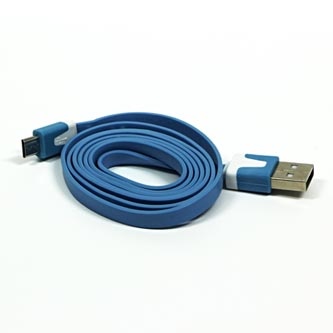 USB kabel (2.0), USB A samec - microUSB samec, 1m, plochý, modrý