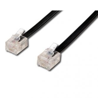 Telefonní kabel 4 žíly, RJ11 samec - RJ11 samec, 10 m, černý, pro ADSL modem, economy