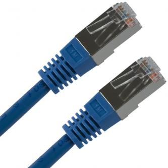 Síťový LAN kabel FTP patchcord, Cat.5e, RJ45 samec - RJ45 samec, 5 m, stíněný, modrý, čistá měď, economy