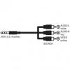 Audio/Video kabel Jack (3.5mm) samec - 3x CINCH samec, 1.5m, 4-pólovy jack 90°, černý, Logo blistr