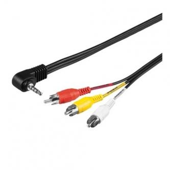 Audio/Video kabel Jack (3.5mm) samec - 3x CINCH samec, 1.5m, 4-pólovy jack 90°, černý, Logo blistr