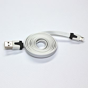 USB kabel (2.0), USB A samec - microUSB samec, 1m, plochý, bílý