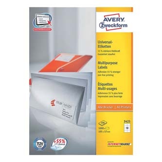 Avery Zweckform etikety 105mm x 57mm, A4, bílé, 10 etiket, baleno po 100 ks, 3425, pro laserové a inkoustové tiskárny, kopírky