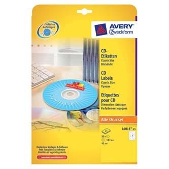Avery Zweckform etikety na CD 117/41mm, A4, matné, bílé, 2 etikety, baleno po 25 ks, L6015-25, pro laserové a inkoustové tiskárny