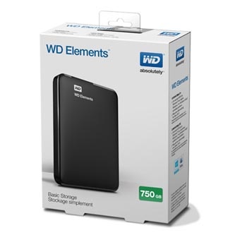 Western Digital externí pevný disk, Elements Portable, 2.5", USB 3.0, 0,75TB, 750GB, WDBUZG7500ABK-WESN, černý