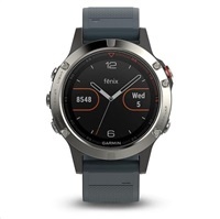 Garmin GPS sportovní hodinky fenix5 Silver Optic, granitově modrý řemínek