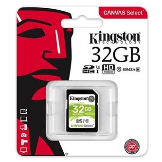 Kingston paměťová karta Canvas Select, 32GB, SDHC, SDS/32GB, UHS-I U1 (Class 10)
