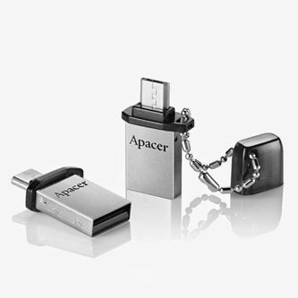 Apacer USB flash disk OTG, 2.0/2.0 Micro, 16GB, AH175, stříbrný, černý, AP16GAH175B-1, s krytkou