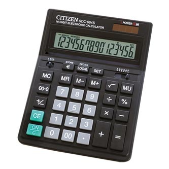 Citizen Kalkulačka SDC664S, černá, stolní, šestnáctimístná, duální napájení, LCD displej