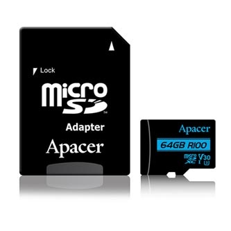 Apacer paměťová karta Secure Digital Card, 64GB, micro SDXC, AP64GMCSX10U7-R, UHS-I U3, V30, s adaptérem