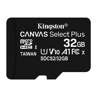 Kingston paměťová karta Canvas Select Plus, 32GB, micro SDHC, SDCS2/32GBSP, UHS-I U1 (Class 10), A1