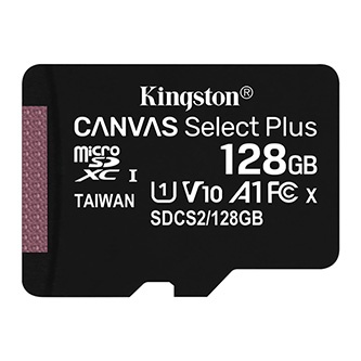 Kingston paměťová karta Canvas Select Plus, 128GB, micro SDXC, SDCS2/128GBSP, UHS-I U1 (Class 10), A1