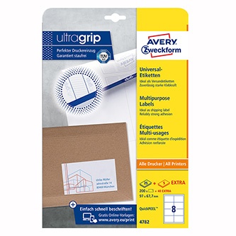Avery Zweckform etikety 97 x 67.7 mm, A4, bílé, 8 etiket, QuickPEEL, baleno po 30 ks, 4782, pro laserové a inkoustové tiskárny, ko
