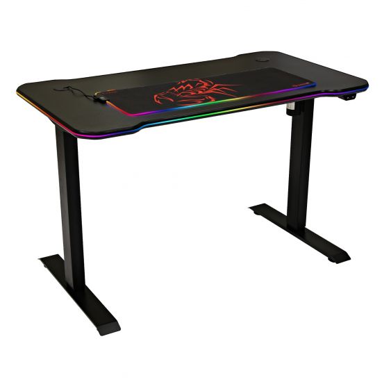Marvo Herní stůl DE-03 PRO, 120 x 66 cm, 71-121 cm, elektricky nastavitelná výška, podsvícený, podsvícená herní podložka