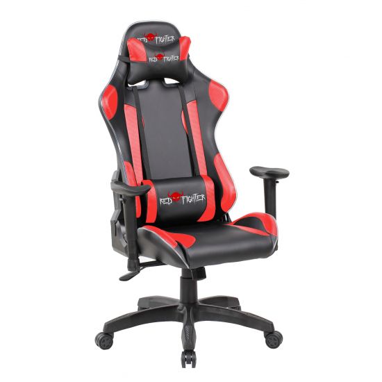 Herní židle Red Fighter C8, černá, odnímatelné polštářky, RGB podsvícení