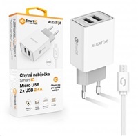 Aligator síťová nabíječka, 2x USB, kabel micro USB 2A, smart IC, 2, 4 A, bílá