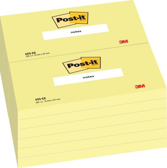 Samolepící bloček Post-it - 76 x 127 mm, žlutý, 100 lístků