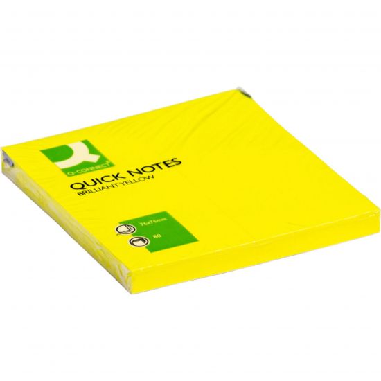 Samolepicí bloček Q-Connect - 76 x 76 mm, neonově žlutý, 80 lístků
