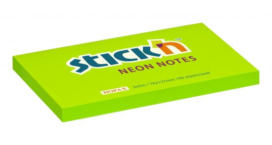 Samolepicí bloček Stick'n by Hopax - 76 x 127 mm, neonově zelený, 100