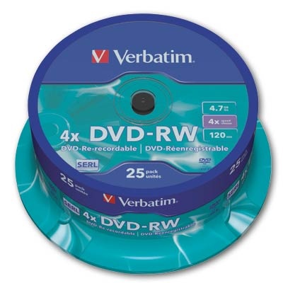 DVD-RW Verbatim - přepisovatelné, cake box, 25 ks