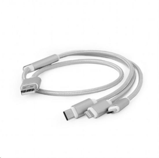 Nabíjecí kabel Gembird - USB A Male/Micro B + Type-C + Lightning, 1m,
