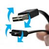 USB kabel (2.0), USB A samec reversible - microUSB samec reversible, 0.3m, plochý, černý, oboustranný
