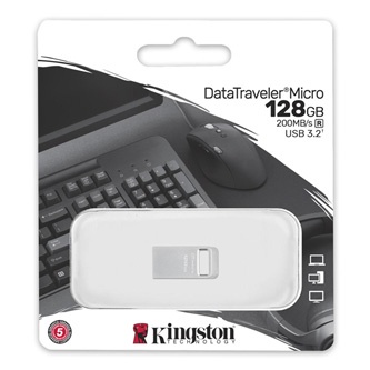 Kingston USB flash disk, USB 3.0, 128GB, DataTraveler Micro G2, stříbrný, DTMC3G2/128GB, USB A